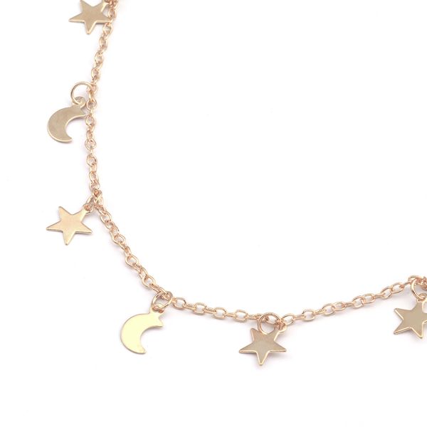 

new arrived tiny sequins moons stars tassel necklaces for women simple style clavicle charms chain necklaces berloques, Silver