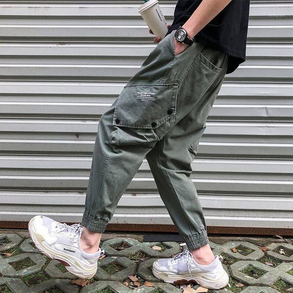 

fashion men casual cargo pant trousers high street harem pants men hip hop streetwear men's splice joggers pants k1021, Black