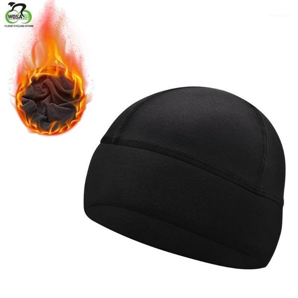 

wosawe cycling cap men woman winter outdoor running skiing fishing fleece warm bandana hat mtb bike helmet liner sports headwear1, Black