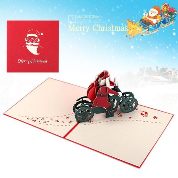 Biglietti d'auguri Carta tridimensionale di Natale Babbo Natale Motocicletta Fatta a mano Personalizzazione 3d Carta da intaglio A R L2J9