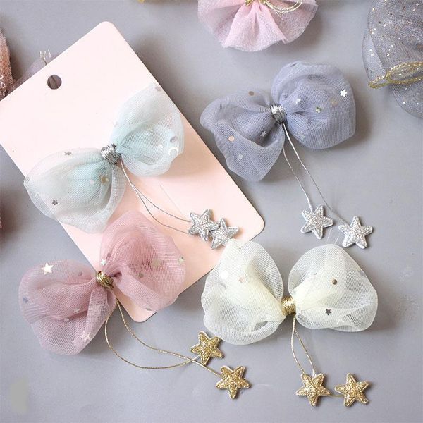 

cute kids baby girl hair clips yarn star bow children girls hairpins barrettes haarspeldjes sequins baby hair accessories1, Slivery;white