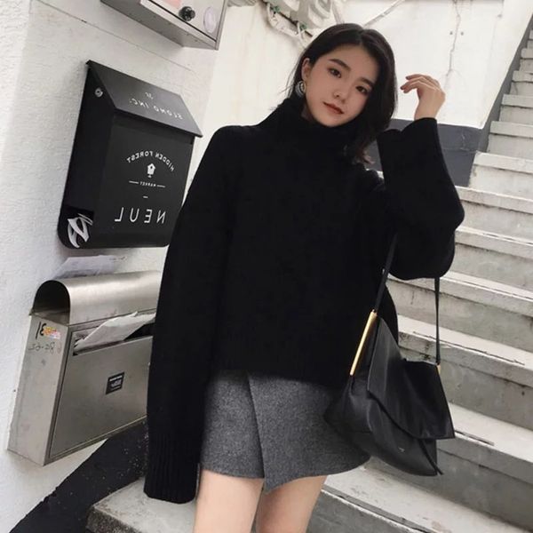 

2020 new turtleneck thick winter women's sweater pullovers girls loose fall female sweaters oversize knitted or crocheted 1mkl, White;black