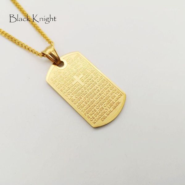 Anhänger Halsketten Black Knight Gold Farbe Edelstahl Heilige Bibel Kreuz Dog Tag Halskette Mini Charm Christian Neckklace BLKN06451