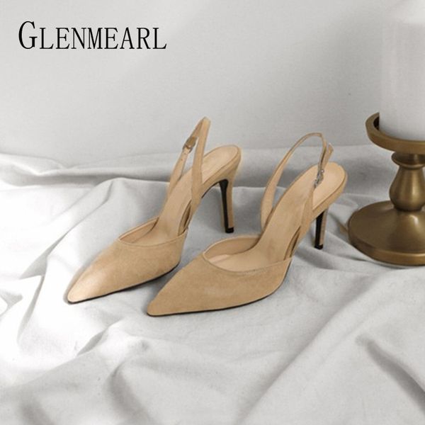 

women pumps summer shoes high heels brand woman party shoes slingback pointed toe buckle strap female dress shoes plus size t200111, Black