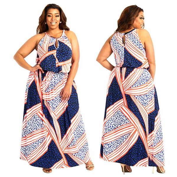 

plus size dress women halter sleeveless causal floor length loose print high waist for evening night party vestidos dress 2021, Black;gray