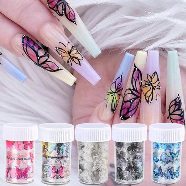 

stickers & decals 3d butterfly holographic nail foil art transfer sticker 100x4cm diy manicure summer decor accesoires tip le1808, Black