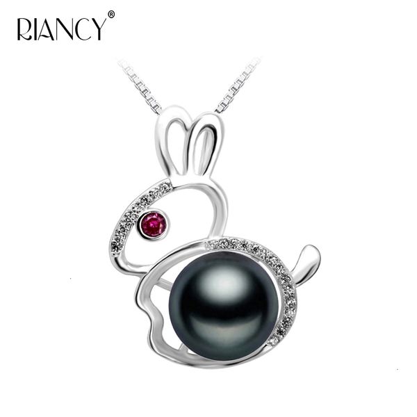 

factoryz9ebblack big pearl pendant necklace women natural 925 sterling silver lovely rabbit wedding jewelry
