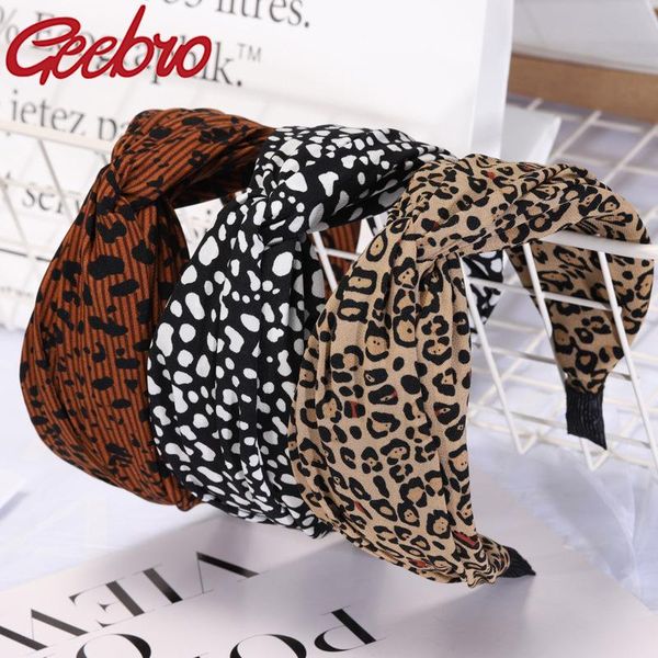

geebro women's fashion leopard hairband high elastic hair band wide side cross knot headband for girls turban headwear