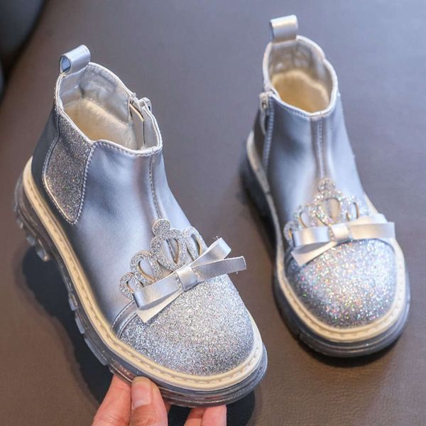 

school girls' martin children' kids' 2020 new middle princs plush cotton boots, Black;grey