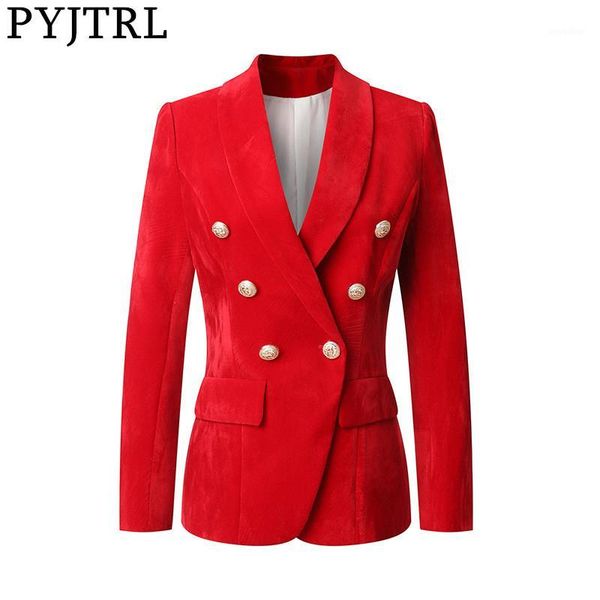

pyjtrl womens autumn winter quality red velvet suit jacket temperament elegant double-breasted slim blazer fashion casual coat1, White;black