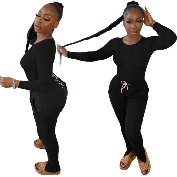 

solid color womens designer tracksuits fashion long sleeve long pants bind panelled womens 2pcs outfits casual females clothing, Gray