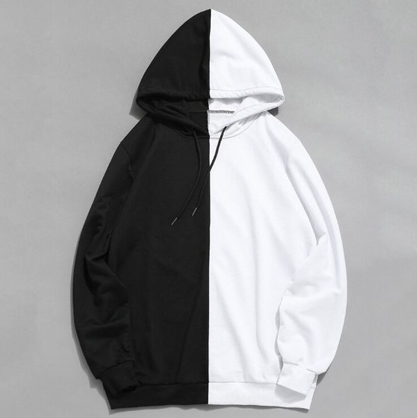 

2019 autumn fashion men's stitching sweatshirts solid color zip up hoodie classic winter hooded sweatshirt s-2xl, Black