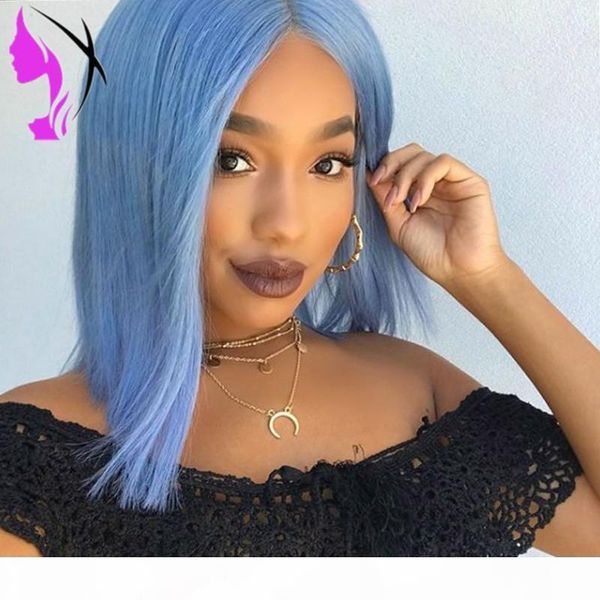 

new african american short blue wig 180 full density brazilian hair bob wigs heat resistant glueless synthetic lace front wig for women, Black
