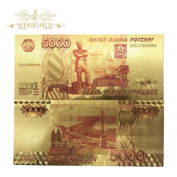 

1pcs colorful russian banknotes 5000 roubles banknotes in 24k gold plated paper money for collection and gifts wmtehu