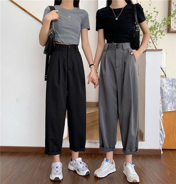 

women's pants & capris hed straight women style chic trendy ladies ankle-length trousers summer all-match college classic teens pantalo, Black;white