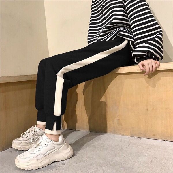

autumn 2021 new winter jogger loose drawstring sportwear women's pants elastic waistband streetwear g5vt, Black;white
