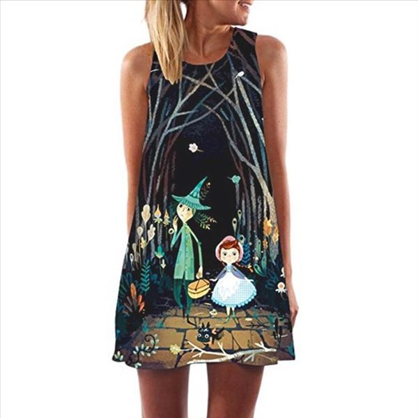 

womens dress 2019 new arrival sleeveless summer dress with pink print round neck casual loose mini chiffon dresses, Black;gray