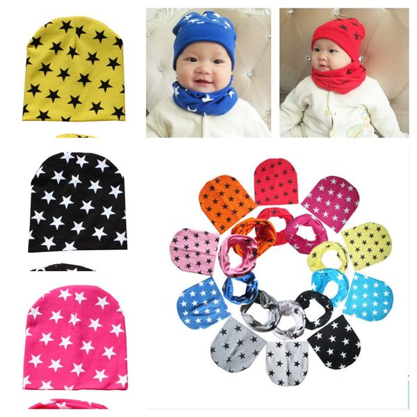

stars beanie hat and scarf set baby kids cute winter bandana skull caps 2 piece sets boys girls toddler cotton scarf headband hats e121502, Yellow