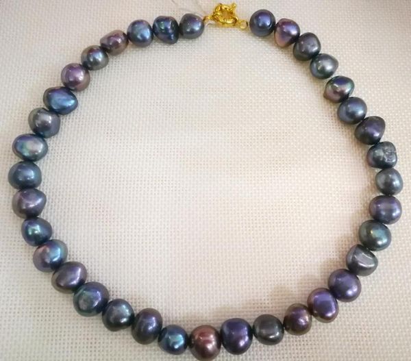 

women jewelry 9mm black gray green flat baroque beads choker necklace gold clasp natural freshwater pearl 35cm 40cm 14'' 17, Silver