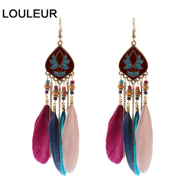 

stylish bohemia earring feather long design dream earrings for women vintage jewelries ornaments tassel earring oorbellen bijoux, Silver