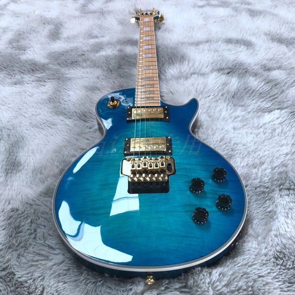 E-Gitarre, China, Custom-Shop, gefertigt, blaue Quilt-Top-Gitarre, wunderschönes Finagerboard aus Ahornholz