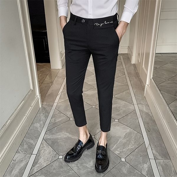 

fashion suit pants men casual slim embroidery business dress pants formal mens trousers streetwear social party work pant 201106, Black