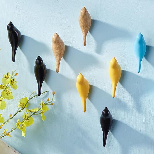 

creative bird shape wall hooks home decoration storage resin wood grain storage rack bedroom door after coat hat hanger hook