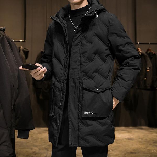 

mimi men's down jacket 2020 new autumn and winter mid long handsome thickened fashion brand light winter coat, Black