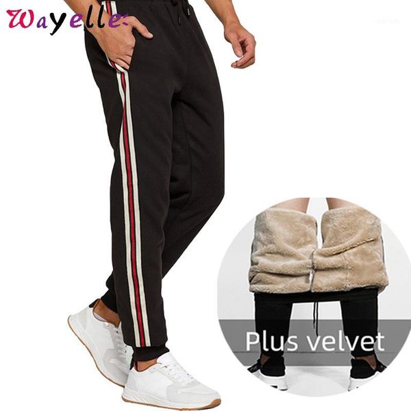 

fleece sport striped side pants men casual jogging men drawstring sweatpants pants warm fleece mid waist pocket running pant1, Black