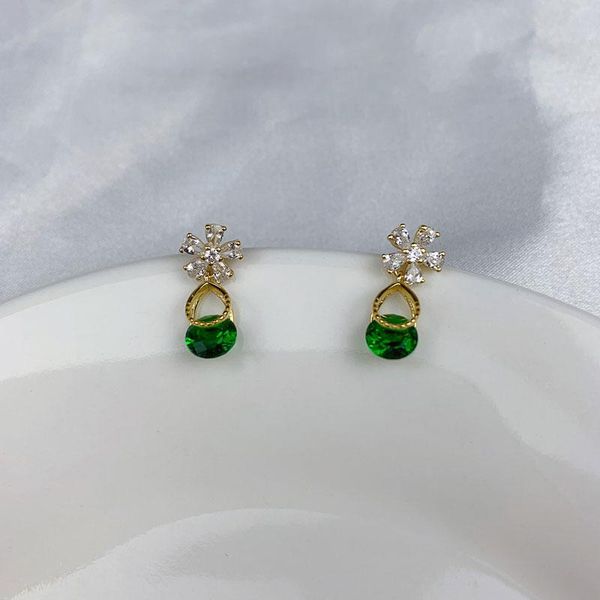 

s925 silver retro green flower niche earrings french women's assorted earrings hong kong taste elegant high-grade moisture, Golden;silver