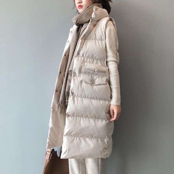 

autumn winter cotton vest women ladies casual stand collar slim fit coat sleeveless long vest warm women, Black;white