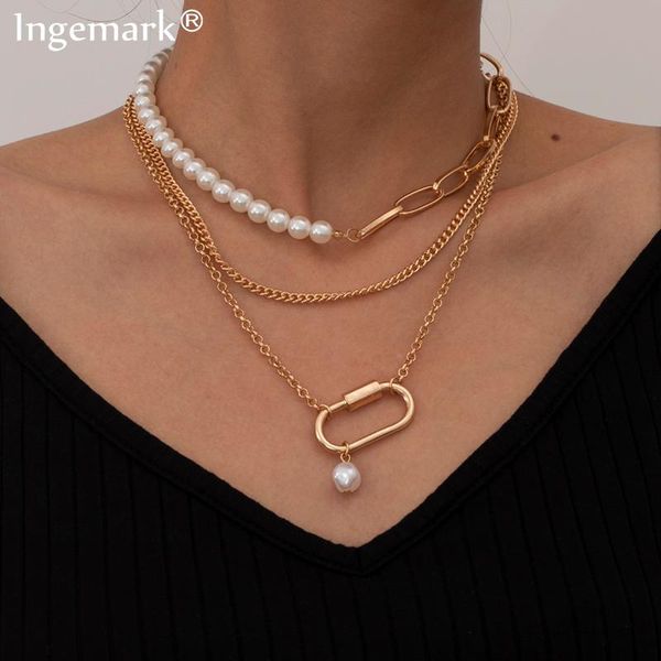 

pendant necklaces unique multilayer baroque pearl chain necklace women wedding vintage goth twisted beaded neck charm jewelry, Silver