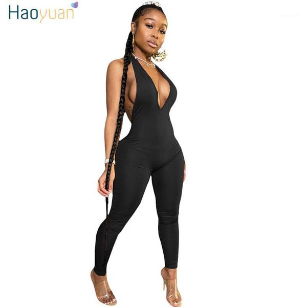 

haoyuan backless deep v neck rompers womens jumpsuit summer clothes one piece club outfits off shoulder bodycon overalls1, Black;white