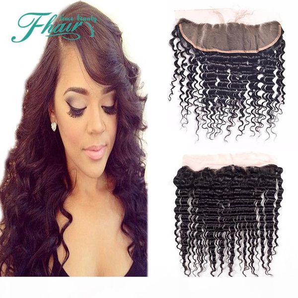 

бразильская human hair pieces 130% плотность глубокая волна волос кружева фронтальная закрытие 8-24inch 13x4" от уха до уха кружева закрытия, Black;brown