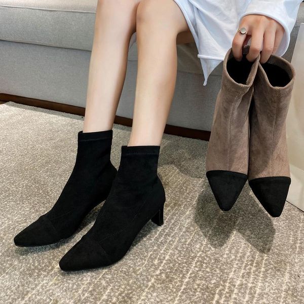 

winter boots quality women ankle boots comfortable shallow mouth pointed high heeled women's zipper simple sweet wild boot, Black