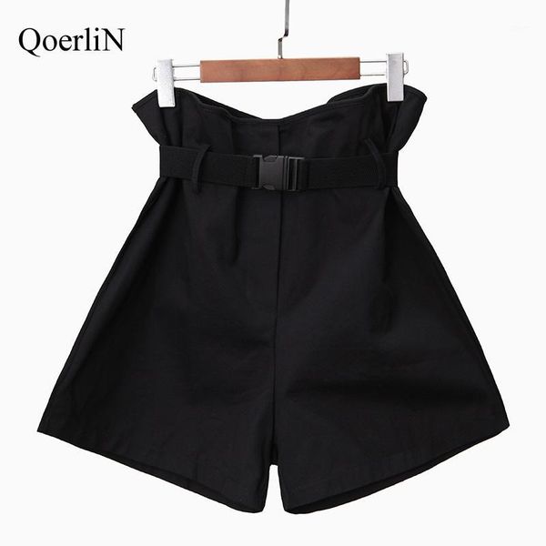 

qoerlin solid ruffles high waist harajuku fashion shorts women belt short trouser 2018 summer casual high street clothing1, White;black