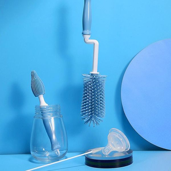 

360 degree rotation sile bottle brush baby pacifier cup nipple cleaning brushes set handheld soft head food grade watering h jllvdt