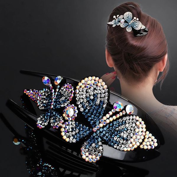 Borboleta Barette Cabelo Garra Big Size Fancyin Acessórios de cabelo Rhinestone cristal Grampos Cabelo Clip Headwear para Mulheres Meninas