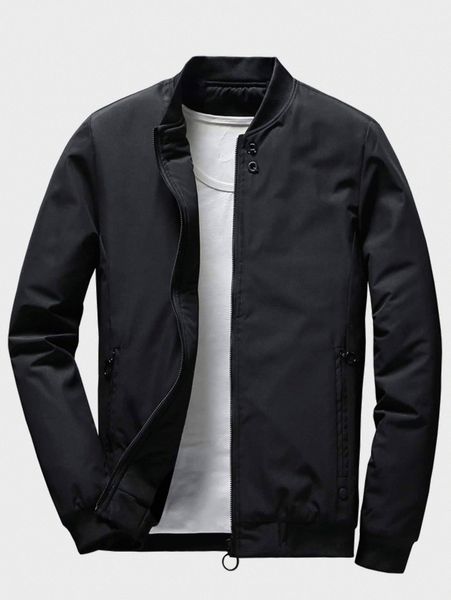 

men zip up bomber jacket w61r#, Black;brown