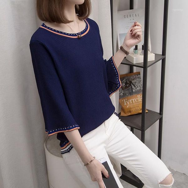 

coigarsam 4xl plus size fashion knitting blouse women spring blusas womens and blouses navy 93301, White