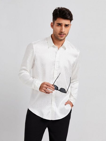 

men zebra striped jacquard satin shirt b9tp#, White;black