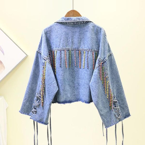 

новая denim куртка кисточки блестки женские джинсы корейских сыпучие джинсы куртки shimmer бисероплетение пальто вскользь девочки верхняя од, Black;brown