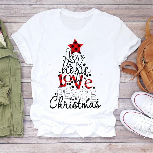 

women christmas plaid star letter fashion cute 90s holiday print lady tshirt ladies graphic t shirts female tee t shirt, White