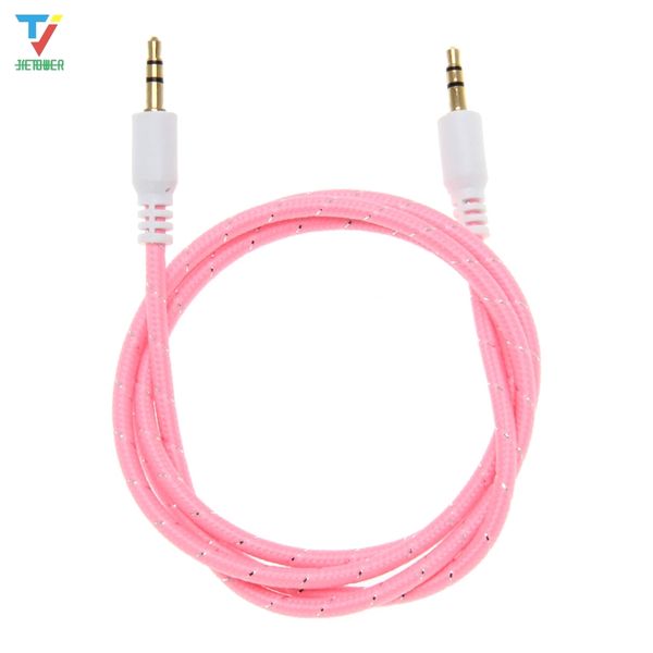 

1m nylon aux cable 3.5mm male to male jack auto car audio cable gold plated plug line cord for iphone xiaomi speaker 300pcs/lot
