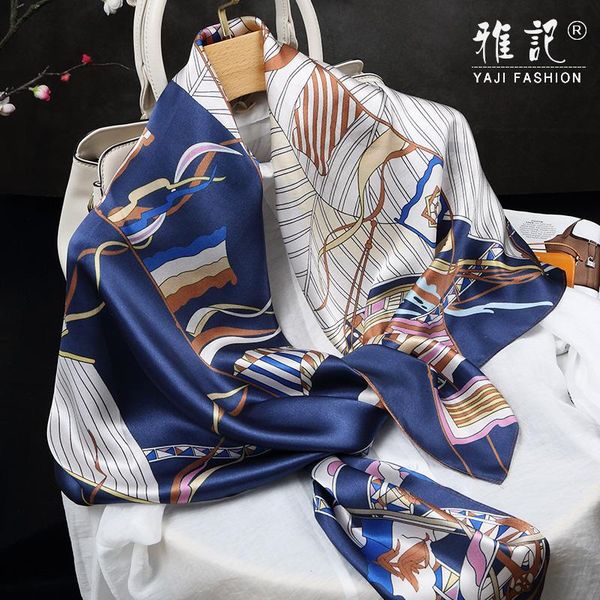 

scarves large silk square scarf plain crepe satin printed ladies 100% shawl elegant spring autumn winter summer, Blue;gray