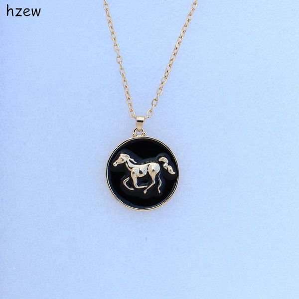

hzew fashion necklaces brand pendant necklace women fashion jewelry christmas gift two color painted oil round horse necklaces, Silver