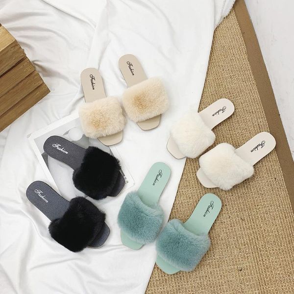 

slippers fashion fur women ins solid color indoor and outdoor wear wool winter, Black