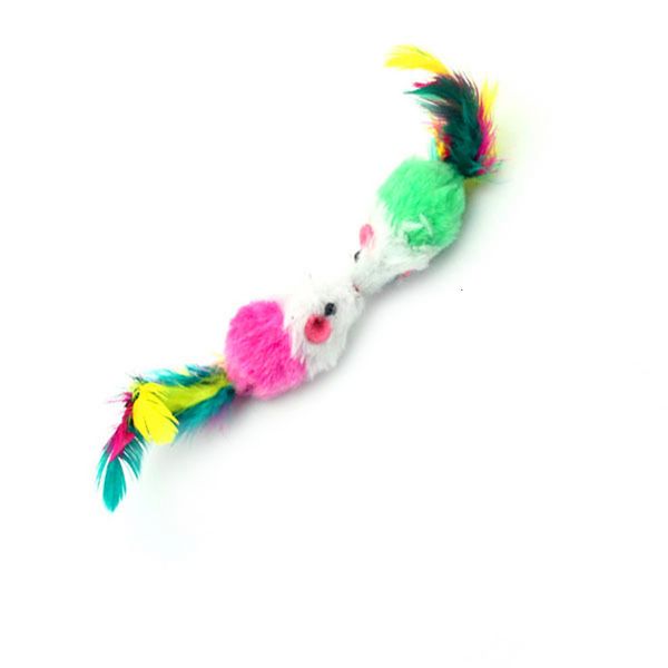 

false mini mouse pet playing cat toys with colorful feather