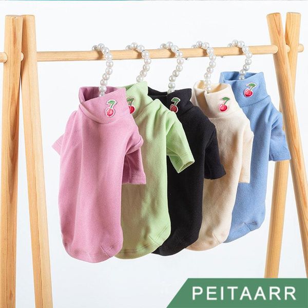 

dog apparel [peitaarr] pet clothing turtleneck bottoming shirt pure cotton fall winter keep warm candy colors cherry puppy small dogs cats