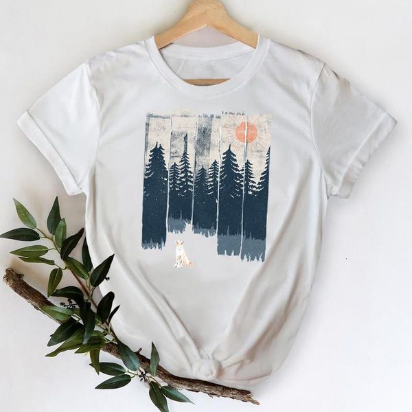 

t-shirts for women 2021 striped forest fox cartoon fashion spring summer lady print graphic tshirt female tee t-shirt, White